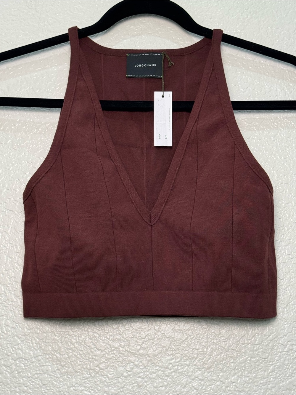Longchamp SS26 Knit 2 Piece Set S Burgundy Crop Top Fringe Midi Skirt Italy - Picture 3 of 15